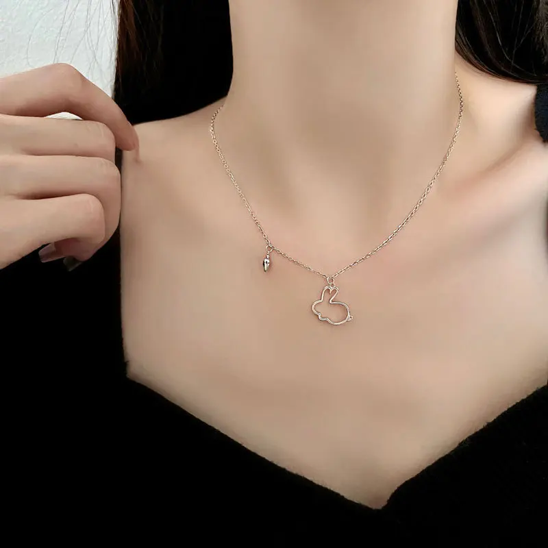 

VENTFILLE Silver Gold Color Cute Rabbit Pendant Necklace for Women Girl Party Gift Hollow Out Simplicity Jewelry Dropshipping