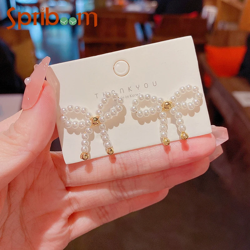 

Pearl Bow Earrings for Women Mini Bead Bowknot Cute Stud Earring Small Fresh Girls Trendy Jewelry Female Temperament Accessories