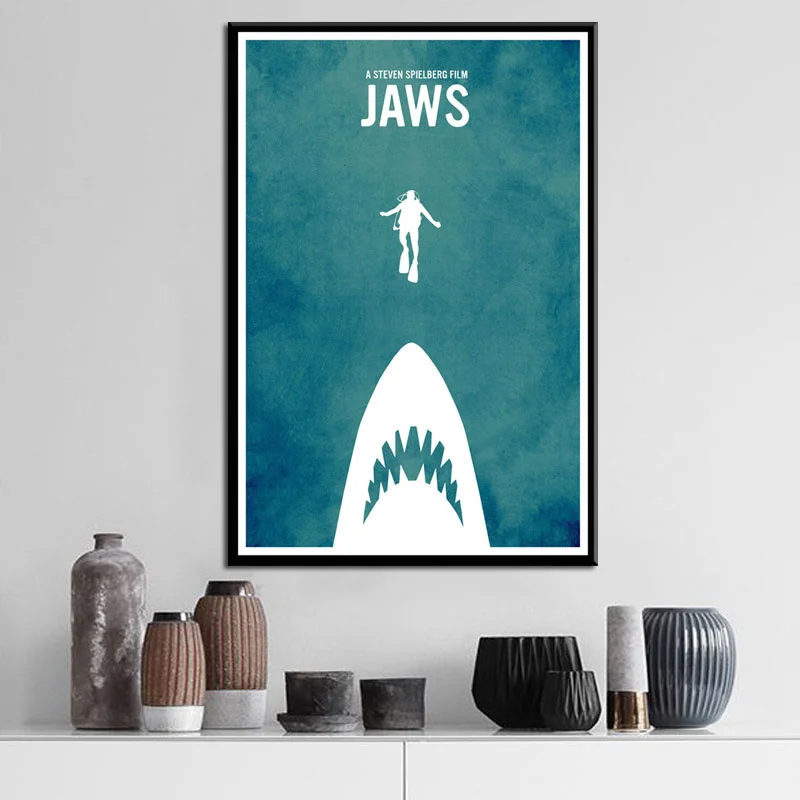 

Jaws Movie Horror Shark poster and print wall art canvas Pictures Painting New vintage style aesthetic room decor Plakat
