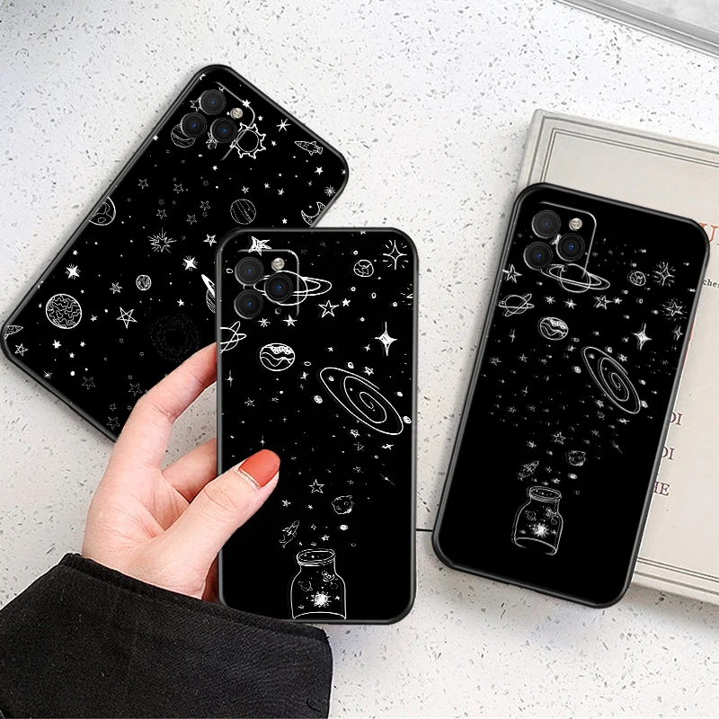 

Fantasy Universe Night Sky Stars Moon Phone Case For iPhone 13 12 Mini 11 Pro Max SE 2020 X XR XS MAX 8 7 6 6S Plus Black Cover