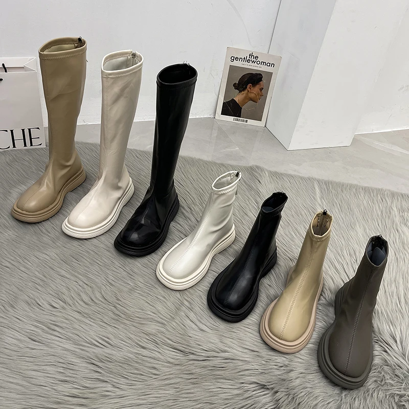 

Women Autumn Winter Long Boots Block Heel Ladies Zipper Knight Knee High Boots Mid-Calf Shoes Fashion Botas Mujer Invierno