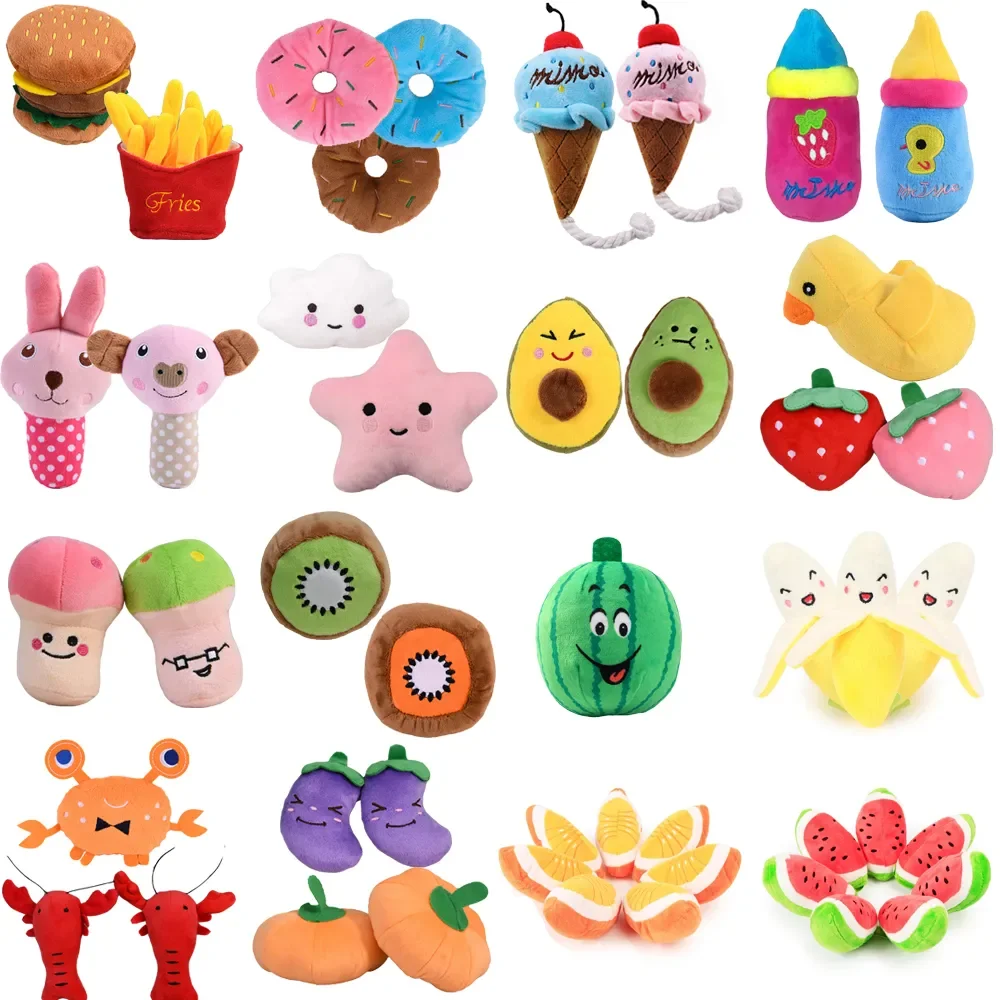 

Small Soft Plush Dog Donut Toys Fruits Cleaning Toy 20 Teeth Squeak Pcs Vegetable 50 10 Dogs Hamburger Medium For Large Stuffed