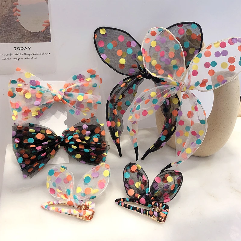 

New Color Fantasy Princess Bow Hairpin Girl Polka Dot Net Yarn Hairpin Kawaii Sweet Fairy Lace Polka Dot Hair Accessory