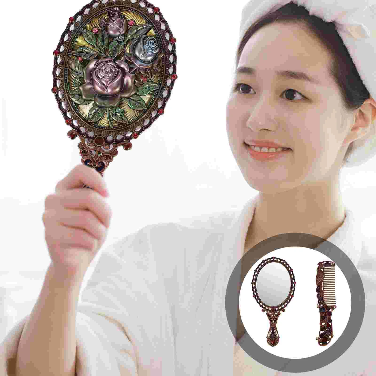

Mirror Makeup Comb Hand Hair Vanity Vintage Mirrors Fogless Showerhandheld Brush Handle Metal Retro Withcompact Pocket Mini