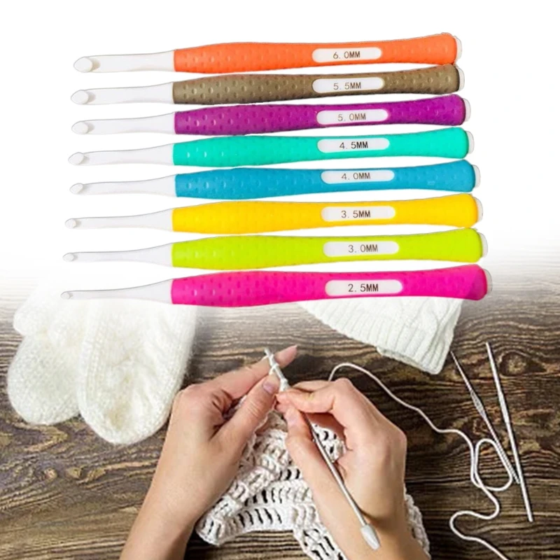 

8 Pieces Crochet Hooks Set Plastic Head Candy Color Soft Anti-Slip Handle Knitting Needle Yarn Shawl Sweater Weaving Sewing