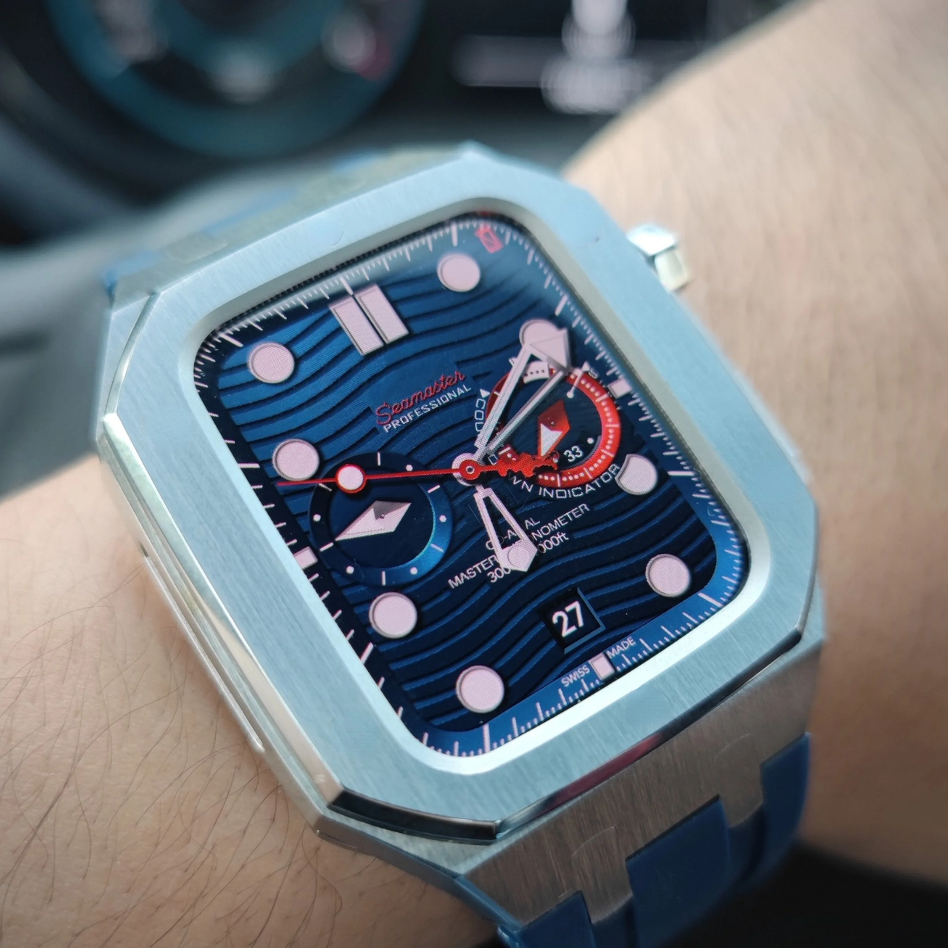 Дешево Ремешок из нержавеющей стали для IWatch серии 45 мм 44 мм, модифицированный металлический глухой фторрезиновый браслет для Apple Watch 7 6 5 4 44 мм