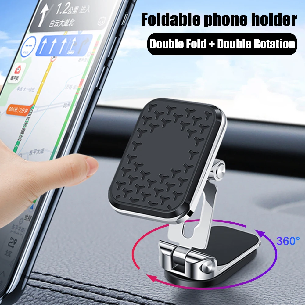 

360° Rotating Magnetic Foldable Car Phone Holder Mobile Smartphone Mount Stand GPS Support Rotatable Alloy Holders Strong Magnet