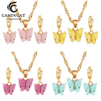 2pcs butterfly gold pendientes earrings for women necklace trendy acrylic sweet aretes de mujer pendant female jewelry %d1%81%d0%b5%d1%80%d1%8c%d0%b3%d0%b8