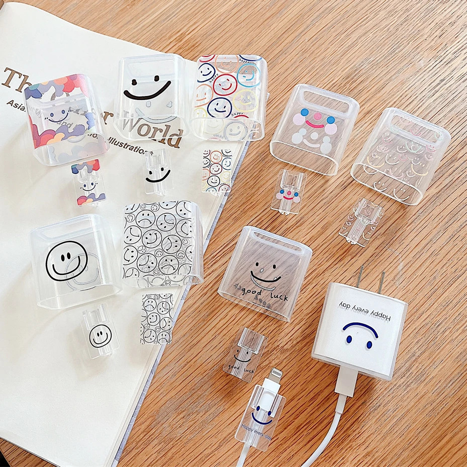 

Protector Cable , Cubierta de , Funda Bonita Sonrisa, Cargador , Accesorio Suave, con iPhone, iPad 18 W, 20 W, 2 Piezas por