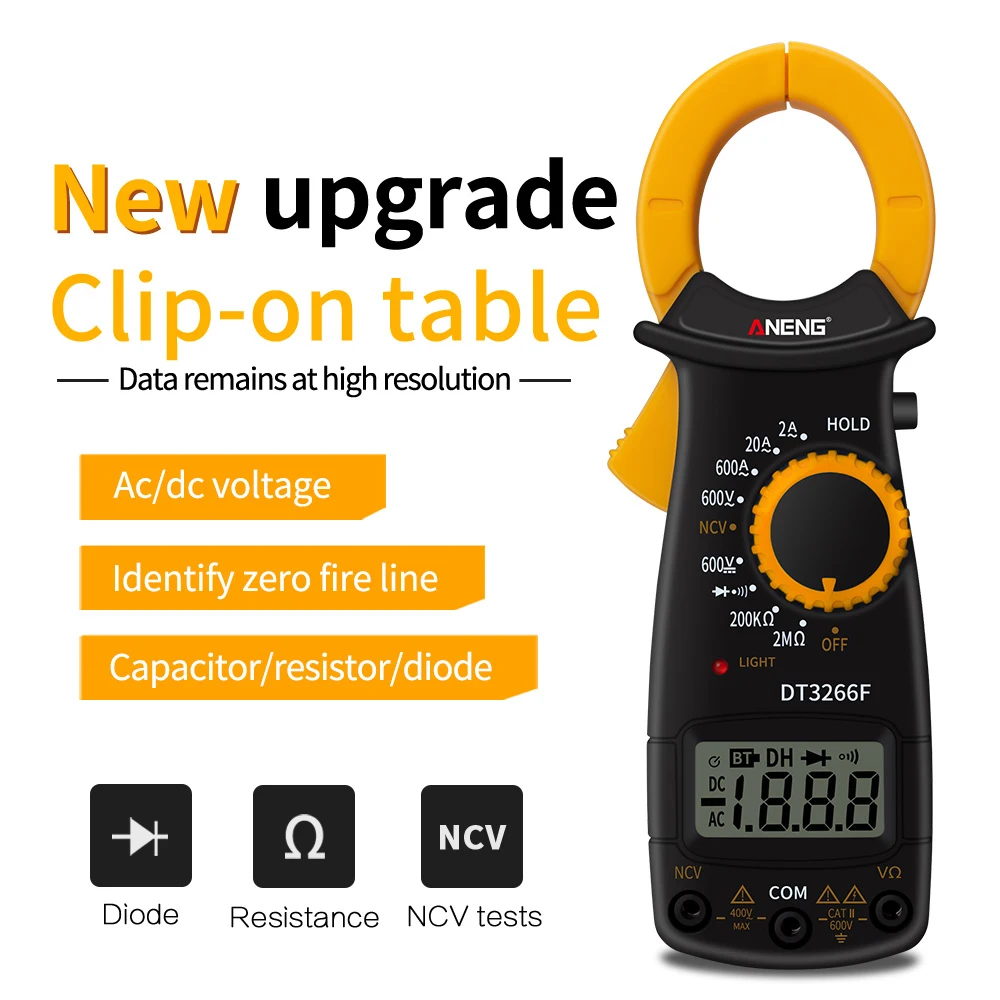 

ANENG Clamp Meter DT3266F Amp Digital Multimeter with Buzzer AC/DC Voltage Current NCV Resistance Diode Ammeter Tester