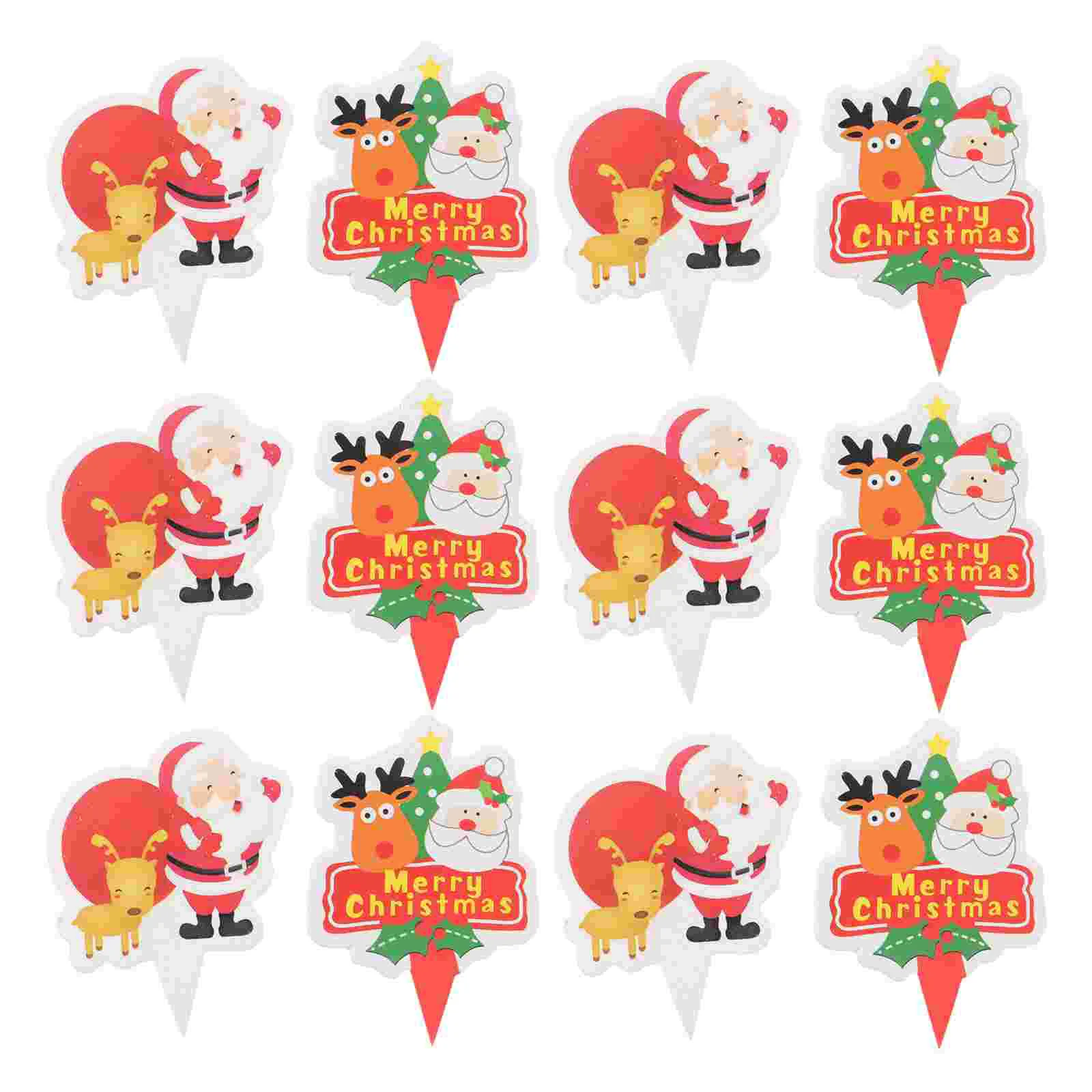 

100PCS Christmas Party Supplies Favors Holiday Cupcake Picks Christmas Cupcake Toppers Treat Picks Christmas Cake Decoration