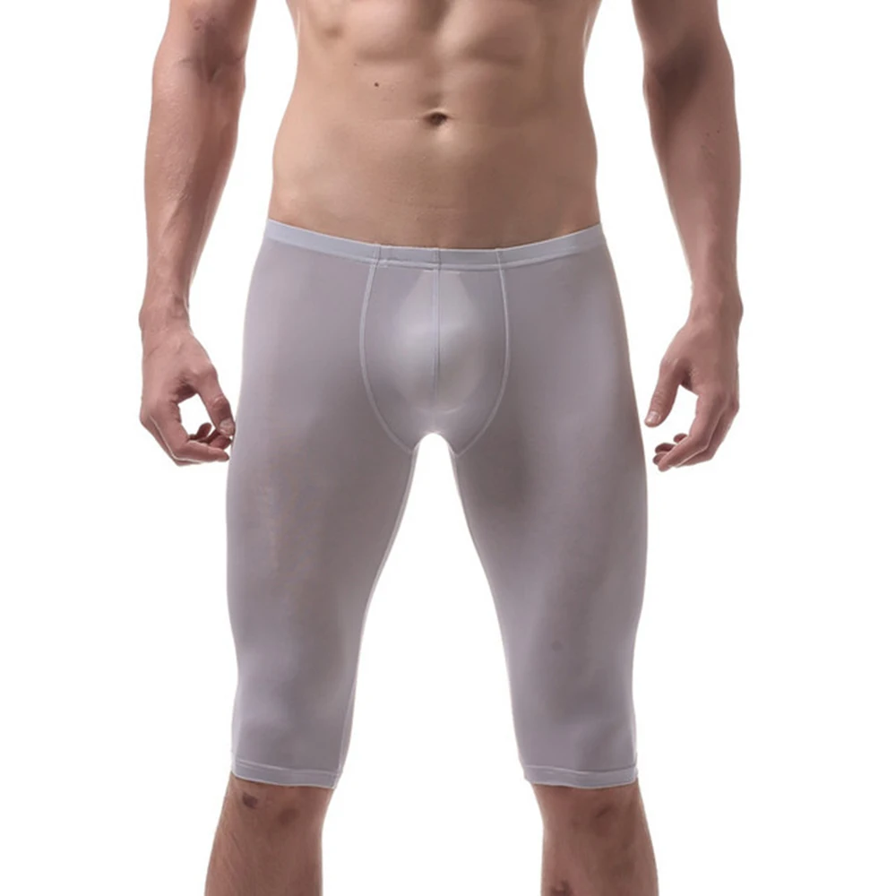 

Men Boxers Sports Long Leg Mid-waist Fast Dry Ice Silk Traceless Underpants Men's Underwear Mid Pants