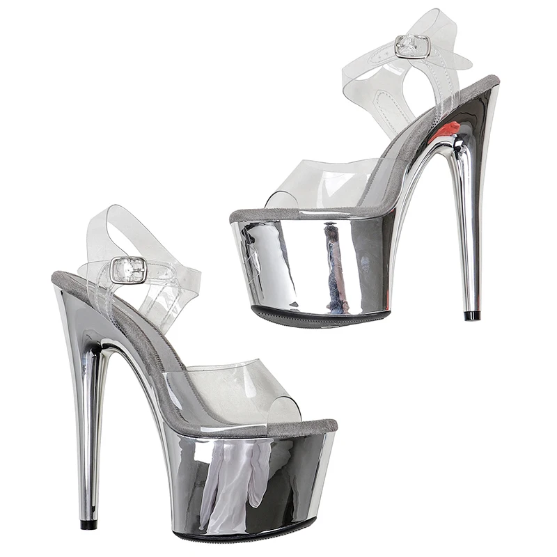 Leecabe 17CM/7Inch PVC Upper silver color  Platform Sandals  party High Heels Shoes Pole Dancing Shoes