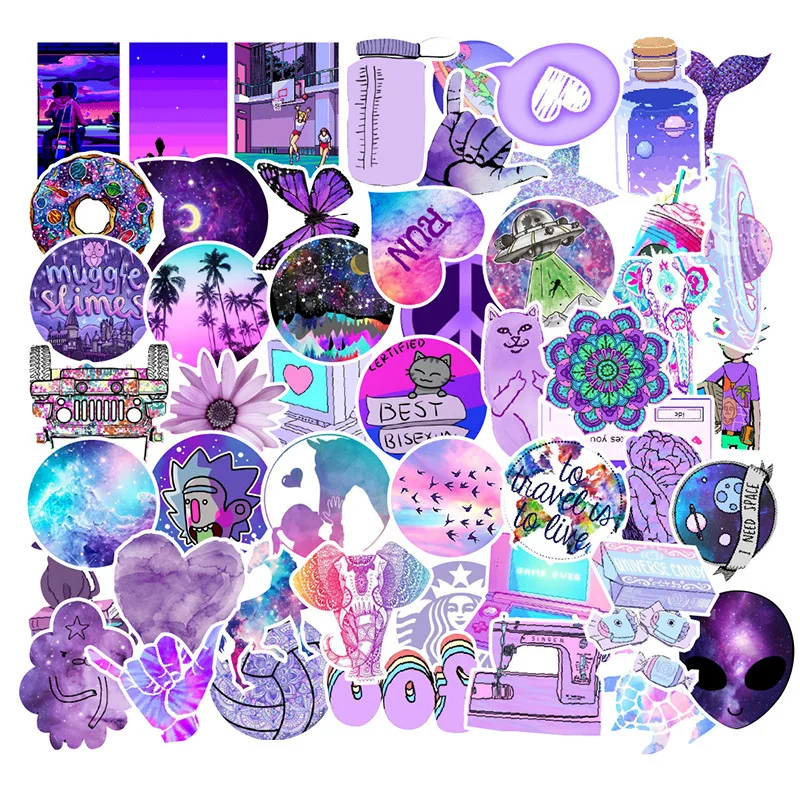 

50pcs Purple Cute Graffiti Sticker Steam Refrigerator Computer Notebook Water Cup Sticker Waterproof Sticker Pack Laptop Skin