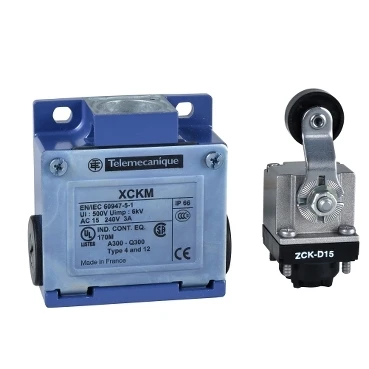 Концевые выключатели XCKM115 = ZCKM1C + ZCKD15C стандартные XC, XCKM, термопластичный роликовый рычаг, 1NC + 1 NO, snap action, Pg11
