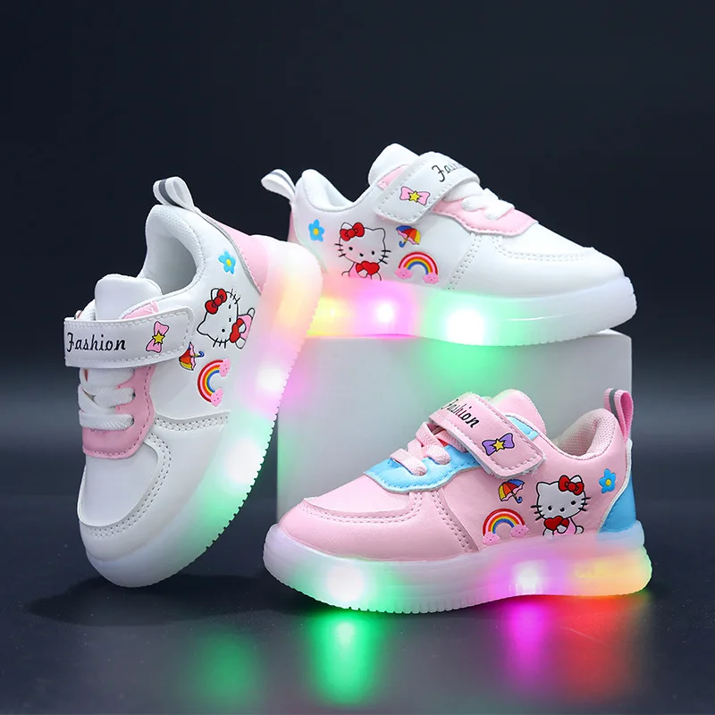 2023 Cartoon Cat New Brands irls Toddlers Beautiful Lighted Infant Tennis Sneakers Fashion Lovely Leisure Baby Casual Shoes