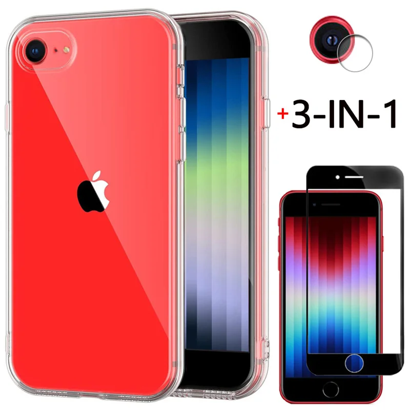 

TPU Case + Tempered Glass for iPhone SE 3 Phone Cases iPhone13 Pro Max Apple 13 Mini Soft Shockproof Clear Cover iPhone SE3 2022