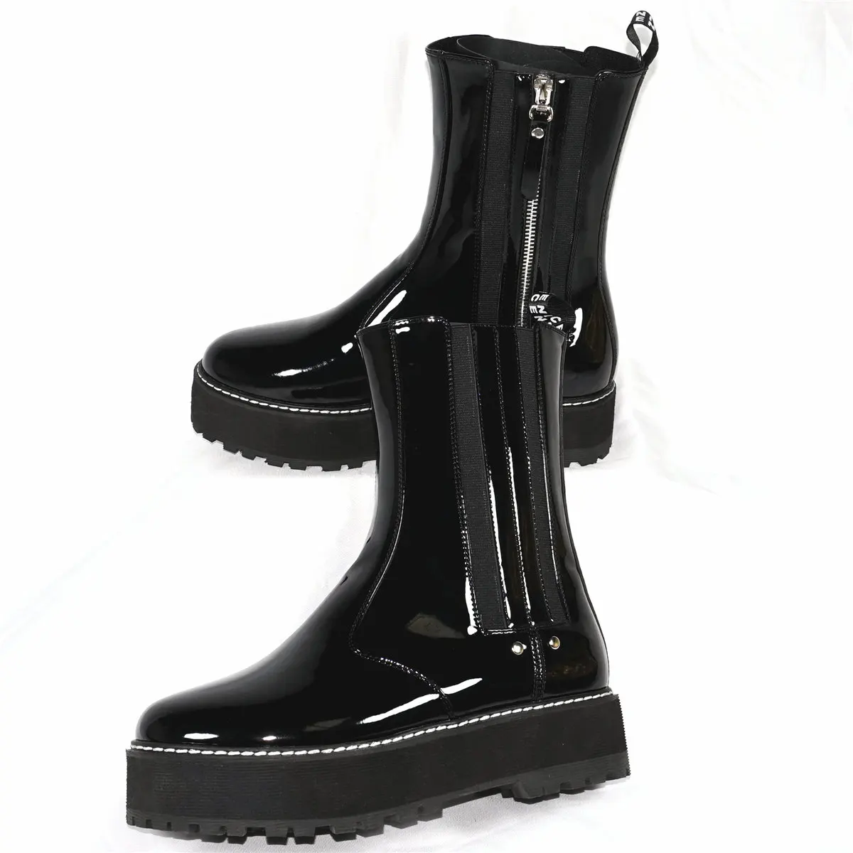 Flat With Med Heels Creepers Women Black Patent Leather Platform Pumps Female High Top Round Toe Fashion Sneakers Casual Shoes