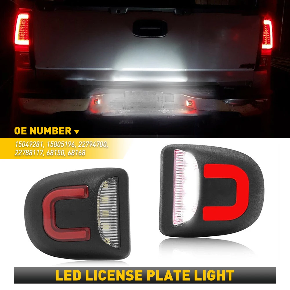 

2Pcs LED Number License Plate Light White Red For Chevrolet Silverado Chevy Avalanche 1500 Tahoe GMC Sierra 2500 Yukon Cadillac