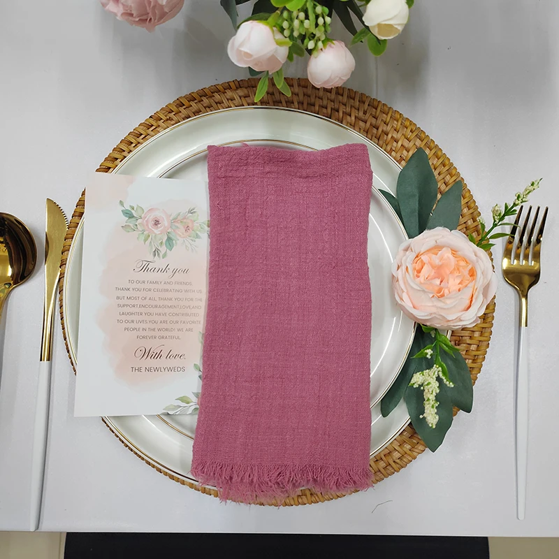 

24pcs popular pale violet red wedding napkins 100% cotton cheesecloth 42x42cm guaze tea towels