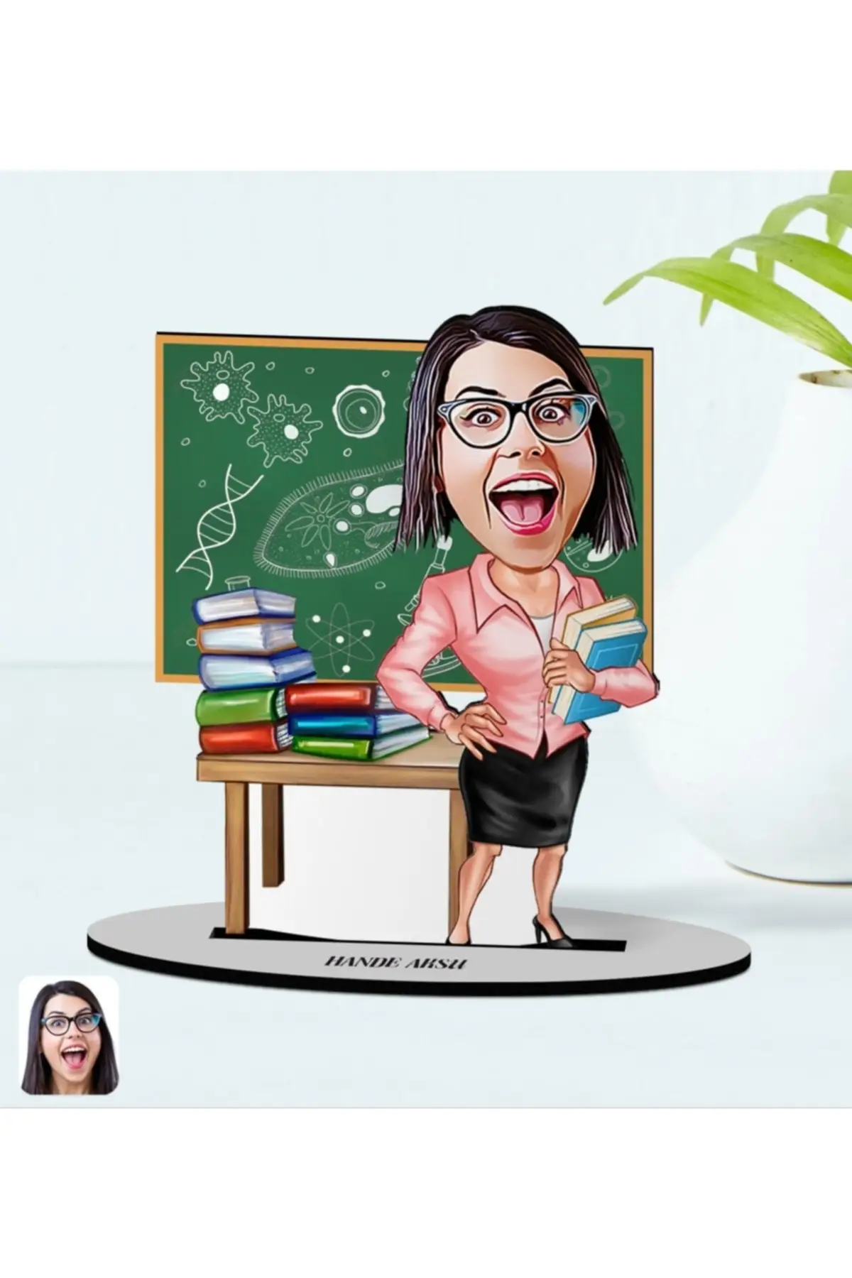 

Personalized Female Physics Teacher Cartoon Wooden Trinket Model-1