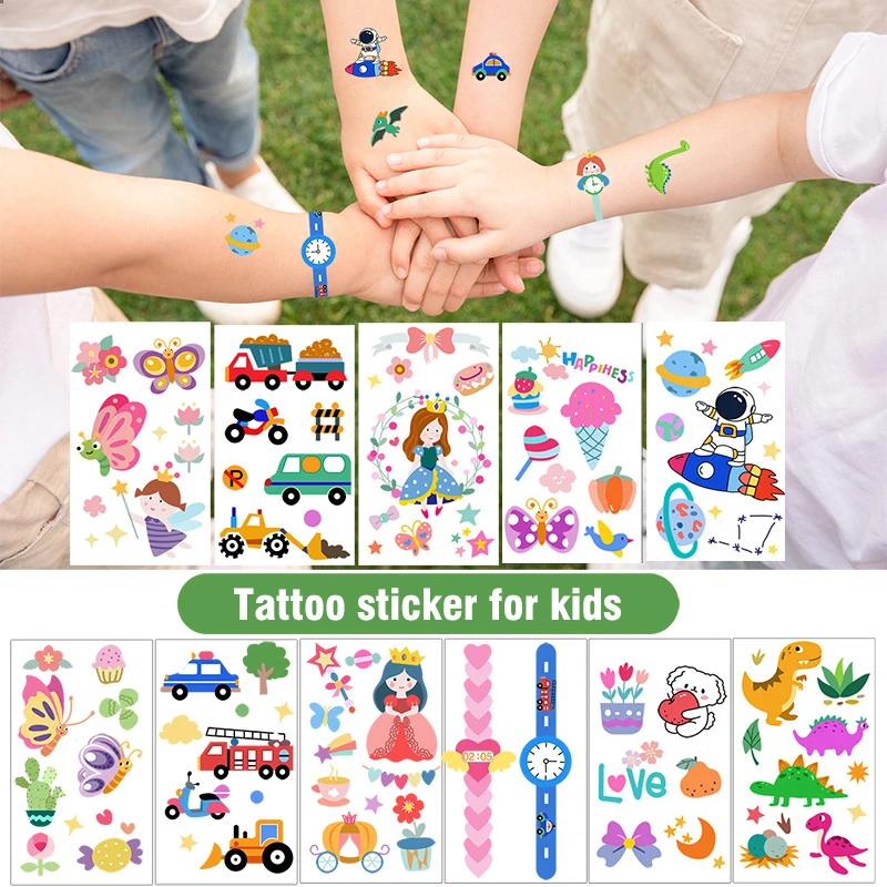 

10Pcs/Set Child Tattoo Sticker Cartoon Princess Kids Cute Watch Arm Face Girl Arm Hands Body waterproof Tatouages Sticker Set