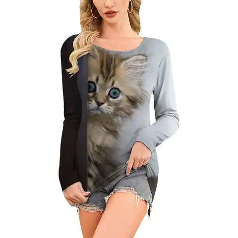 2023 Women Tops Fashion Cat Print T Shirts 5xl Cotton Tee Harajuku Y2k Clothing Summer O Neck Female Casual Oversized Clothing