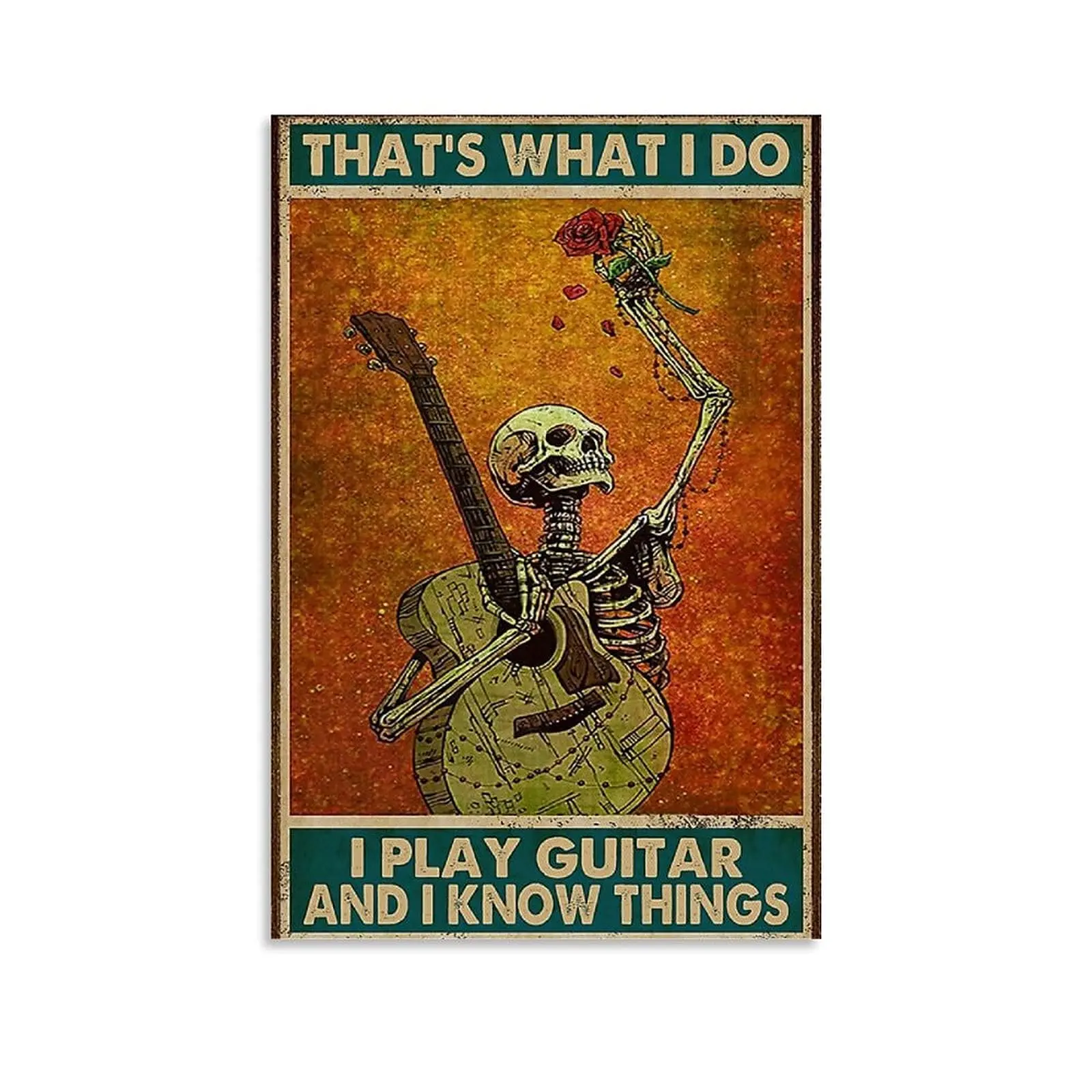 

Skull Guitar Vintage metal Hanging Plaque That'S What I Do I Play Guitar And I Know Things Wall Decor For Bar Home Club Cafe