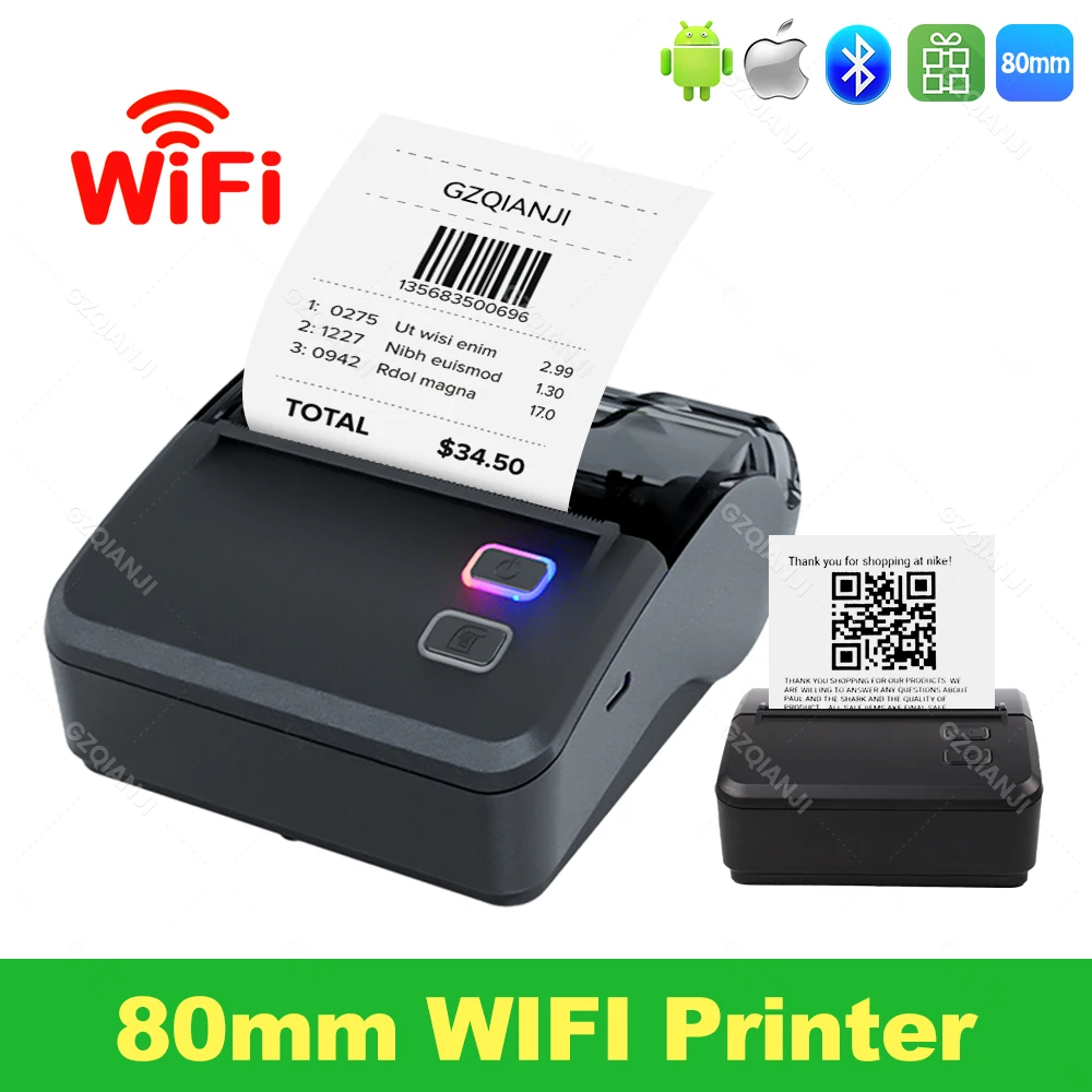 

Wifi 80mm Mini Bluetooth Thermal Receipt Bill POS Printer support iOS Android System on Loyverse POS Ticket Barcode Print Maker