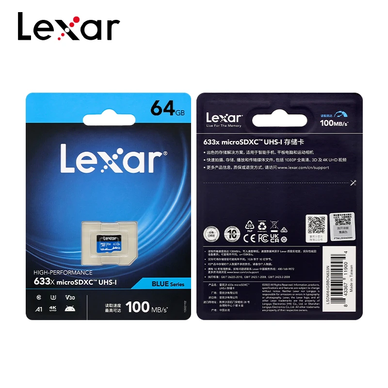 Оригинальная карта памяти Lexar TF633x MicroSDHC 32 Гб MicroSDXC 64 128 ГБ 256 V30 A1 C10 флэш-памяти 512 TF