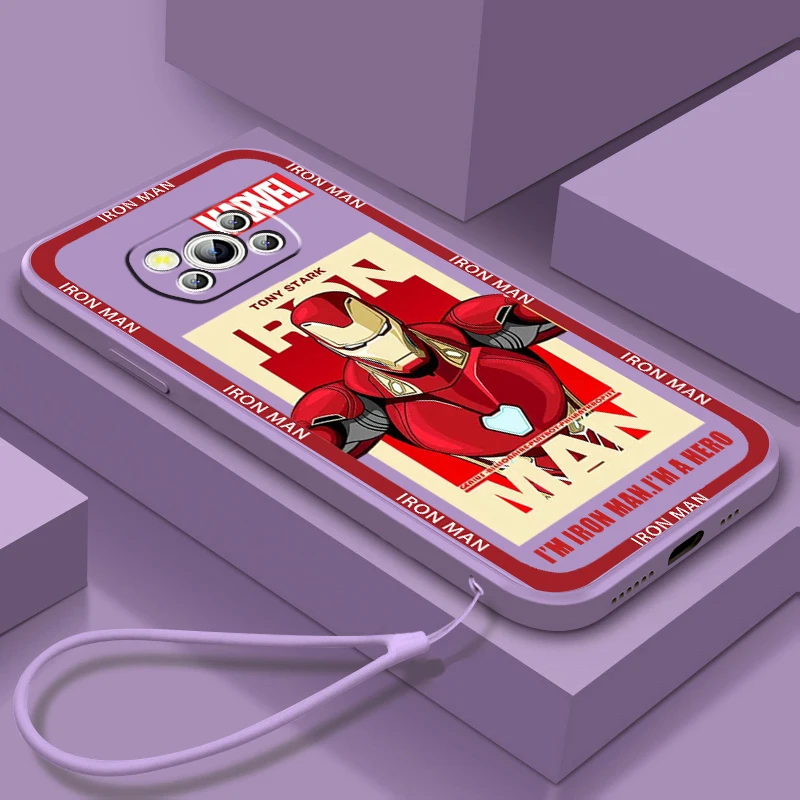 

Marvel Iron Man Avengers Art Liquid Rope Phone Case For Xiaomi Mi Poco M5s M5 X5 X4 X3 M4 M3 F4 F3 GT Pro NFC 5G Soft Cover