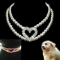 pearl pet cat puppy small dog necklace collar with rhinestone love heart pendant grooming accessories for chihuahua yorkie