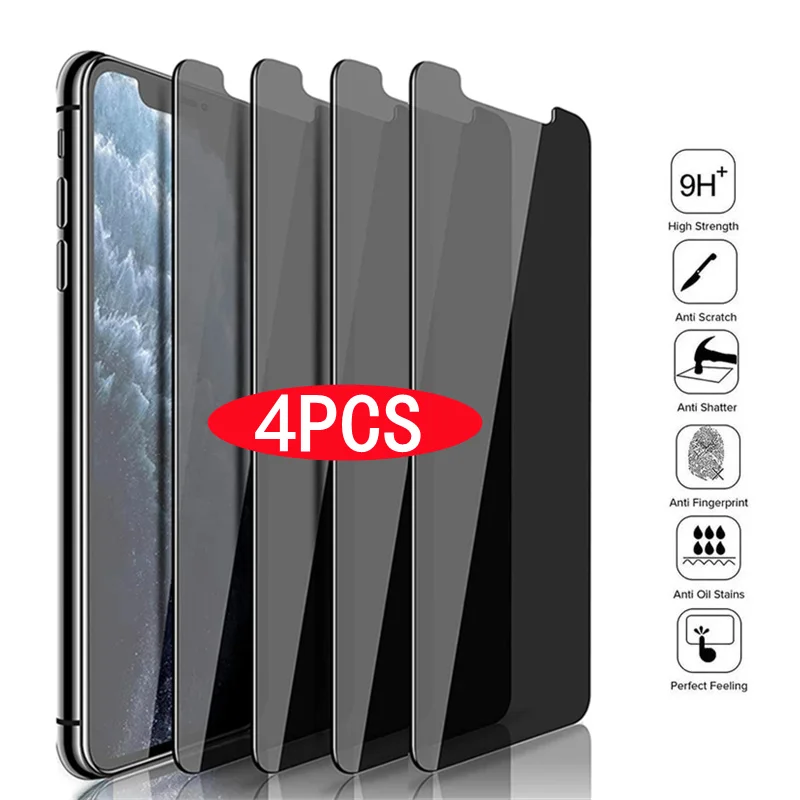

4Pcs Anti-spy Glass on For IPhone 13 Pro MAX 12 Pro Max Mini XS XR X 11 7 8 Plus Privacy Screen Protectors Anti Glare Glass