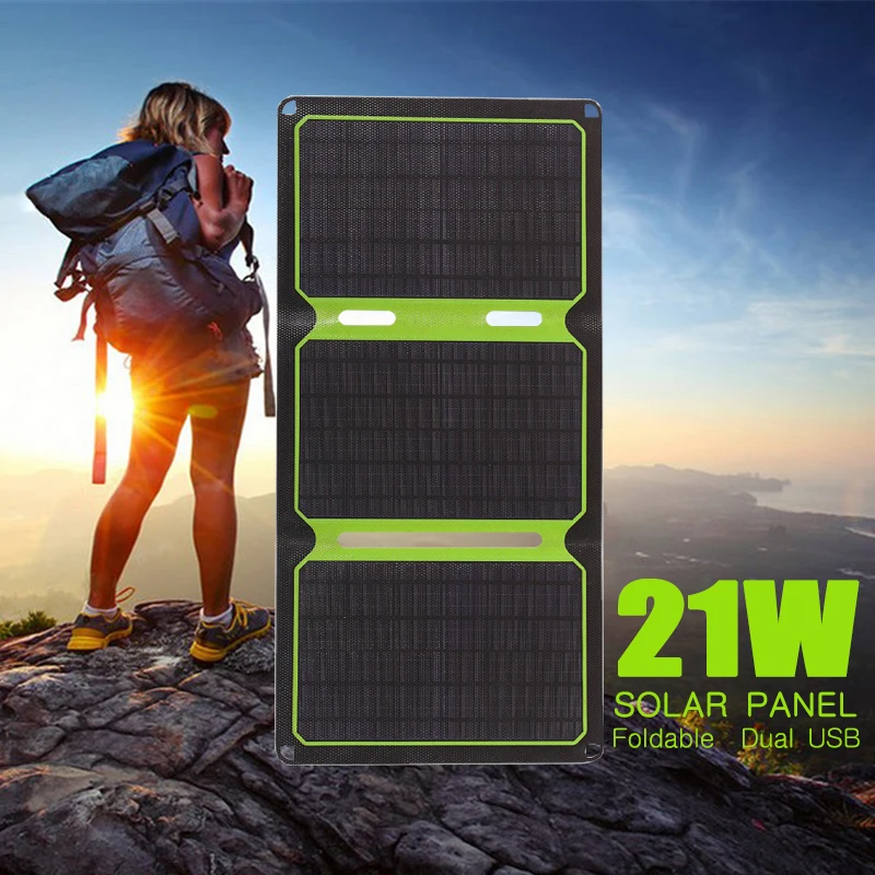 

21W Solar Panel Solar Plate Cell Dual USB Foldable Bag Waterpoor For Hiking Camping Outdoor Mobile Phone Power Bank Charging