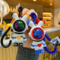 cute astronaut rabbit bear key chain ring for men women car keychain wrist rope keyring bag charm pendant accessories girl gift