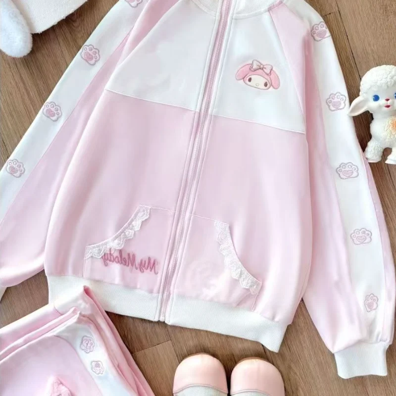 Фото Комплект Sanrio My Melody: толстовка и брюки (2 предмета), милый студенческий стиль, японский преппи-стиль, повседневный комплект, кардиган, гимнастическая форма, топы и брюки №4