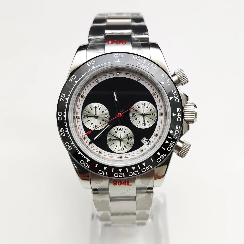 

20 colors 39mm Quartz Chronograph Sapphire Crystal Men's Watch VK63 Movement Calendar Oyster Strap Three eye dial