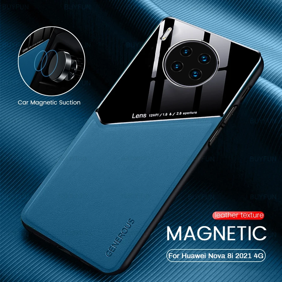 

Hauwei Nova 8i Case Leather Car Holder Magnetic Cover for Huawei Nova 8i 8 I 6.67" Soft Frame Protect Coque Huawey Nova8i