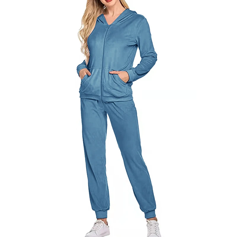2022 Spring Velvet Sweatsuit Woman Zip Up Hoodies+pants Two Piece Sets Sweatshirt Jogger Tracksuit Sports Wear Casual Sport Suit |