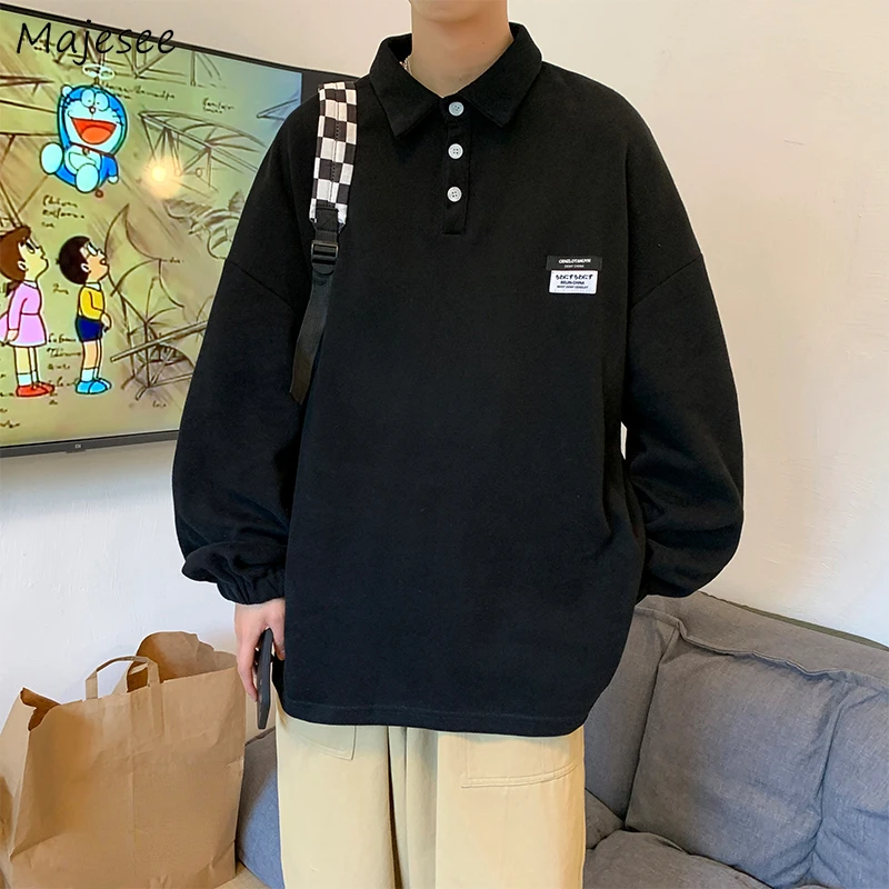 

Толстовка мужская без капюшона, стильная ретро кофта с отложным воротником в японском стиле для студентов колледжа, стильная свободная пар...