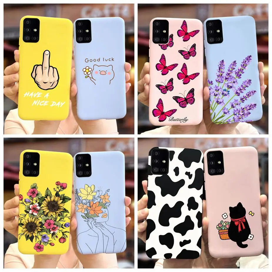 Чехол для Samsung Galaxy M51, искусственный Модный чехол с цветочным рисунком, мягкий силиконовый чехол для Samsung M51 M 51 GalaxyM51, чехлы, оболочка