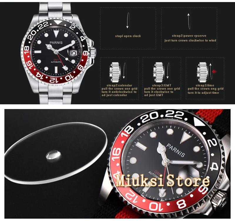 Мужские автоматические механические часы Parnis 40 мм роскошный бренд GMT сапфировый