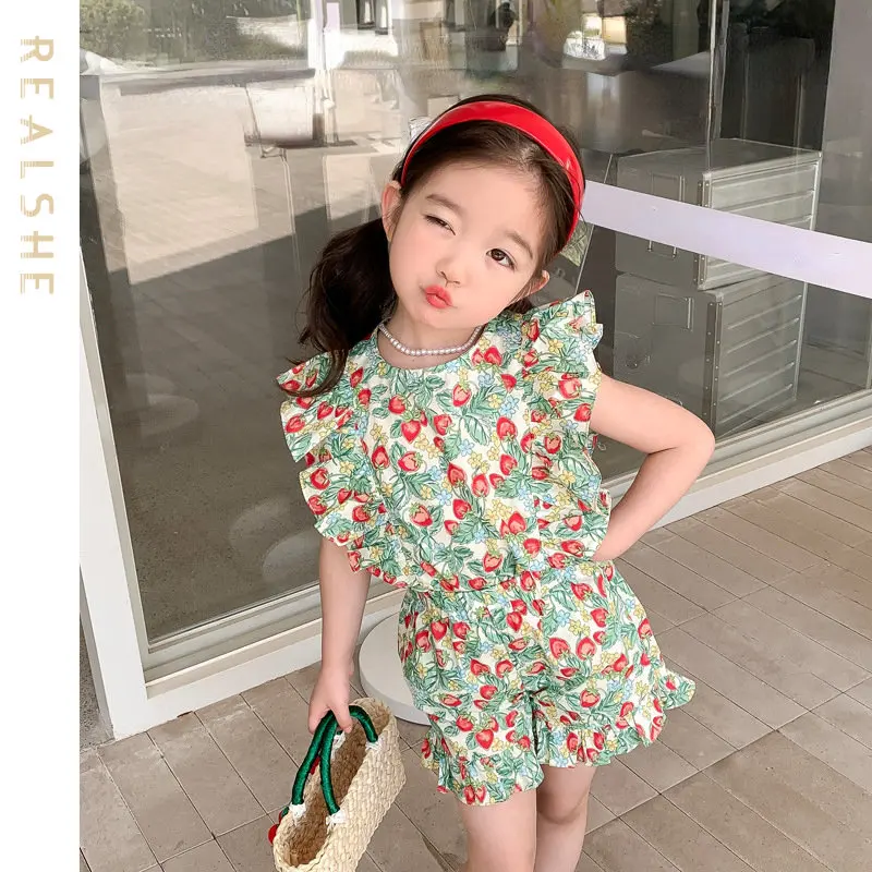 

New Baby Girls Clothing Outfits Summer Newborn Infant Sleeveless Floral T-shirt Shorts 2pc/Sets Clothes Sweet Clothing