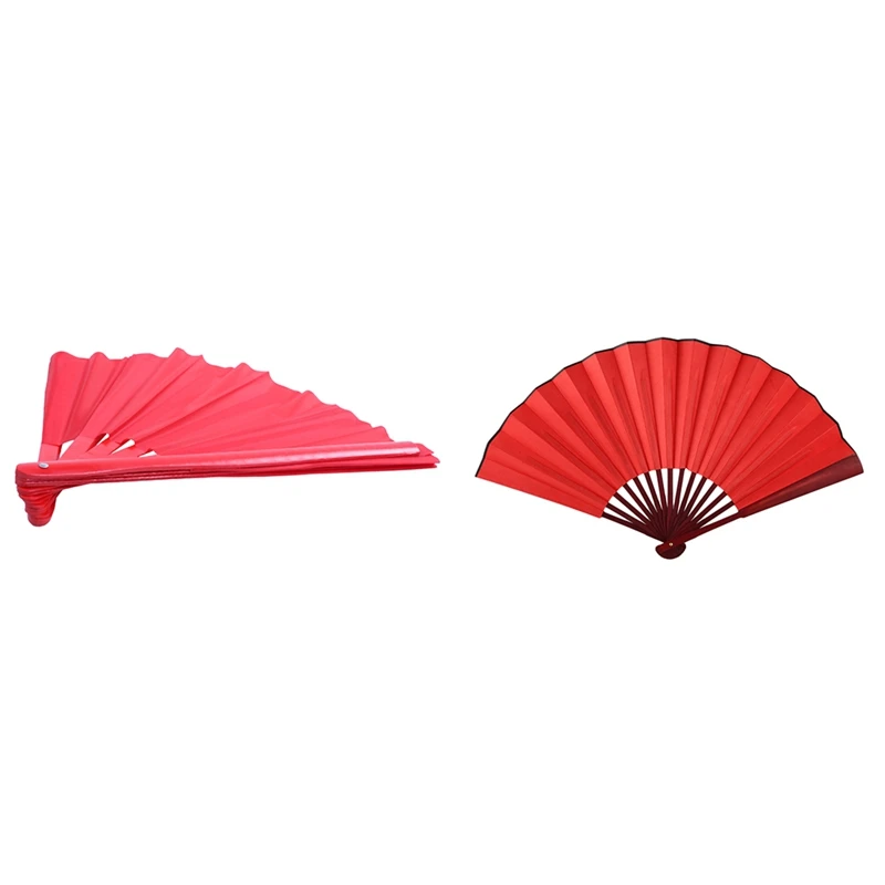 

BMBY-2 Pcs Fan: 1 шт. бамбуковая конструкция боевого кунг-фу и 1 шт. китайский веер для танцев, черный Шелковый веер, Gules красный