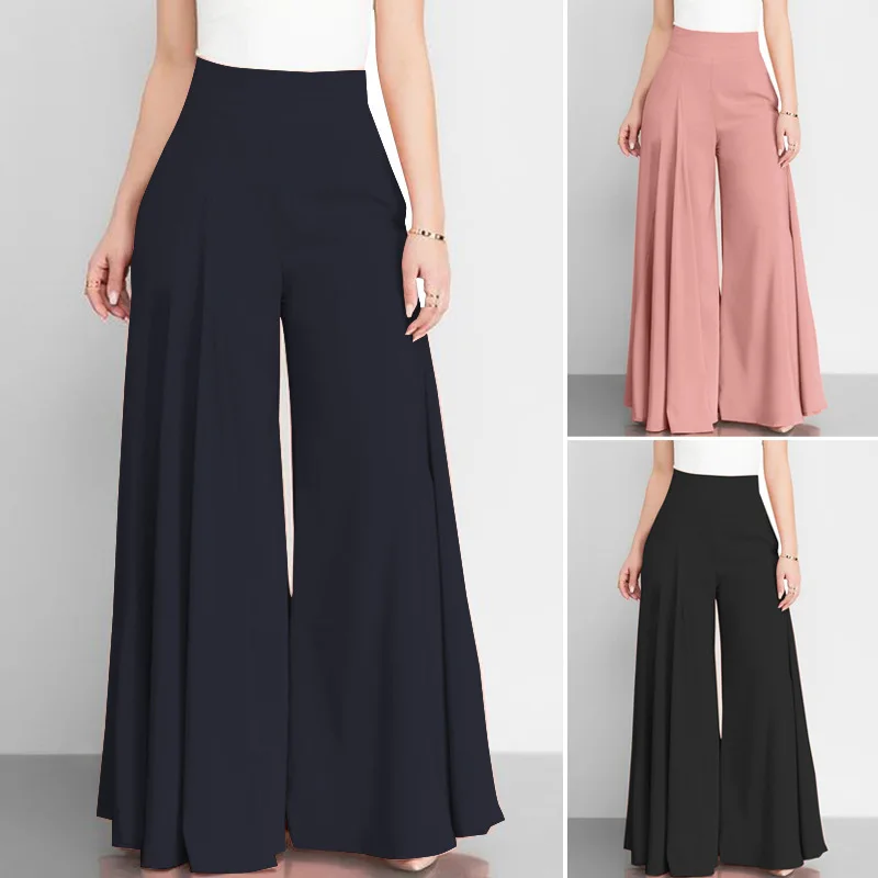 

High Waisted Wide Leg Pants, Monochromatic, Thin, Casual, Spot, Spring, OL, 5XL