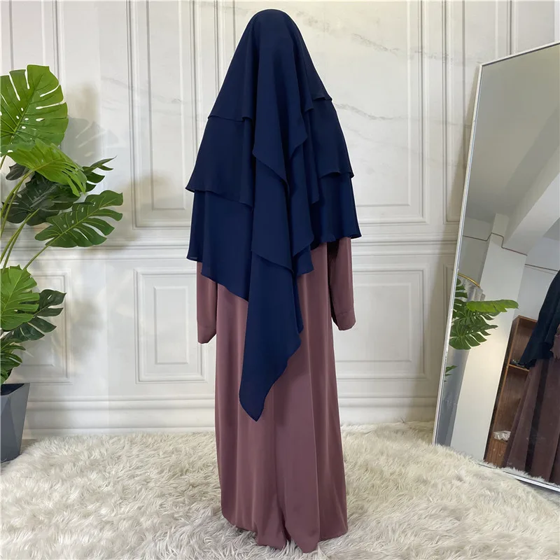 2023 Dubai Turkey Turban Muslim Khimar Lady Fashion Three Layer Ruffles Hijabs Arabic Women Islamic Shawls Scrafs Prayer Garment