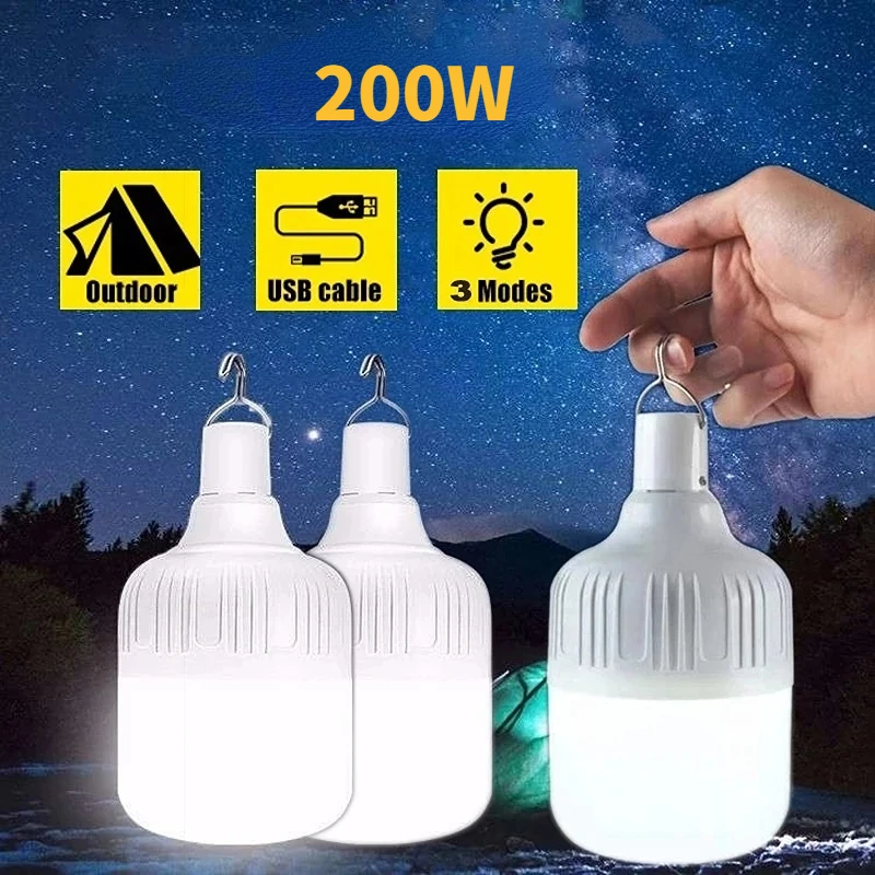 

200W Led Light Portable Tent Lamp Battery Lantern BBQ Camping Light Outdoor Bulb USB LED Emergency Lights for Patio Porch Garden