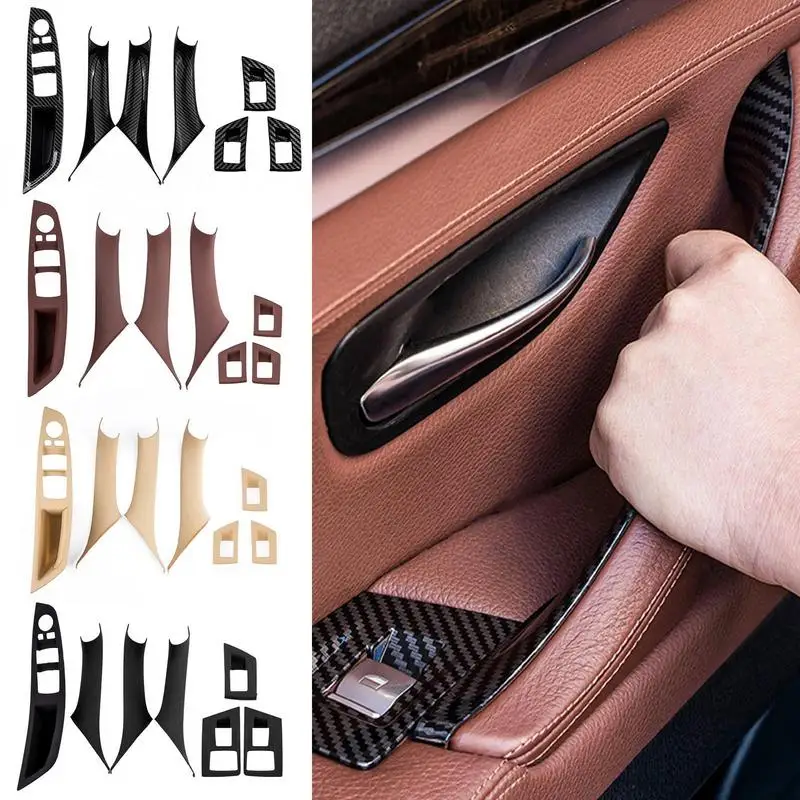 

Driver Side -Door Handle Carbon Fiber Inner Pull Handle Trim Panel Cover Window Switch Armrest Panel Kits For BMW 5 Series