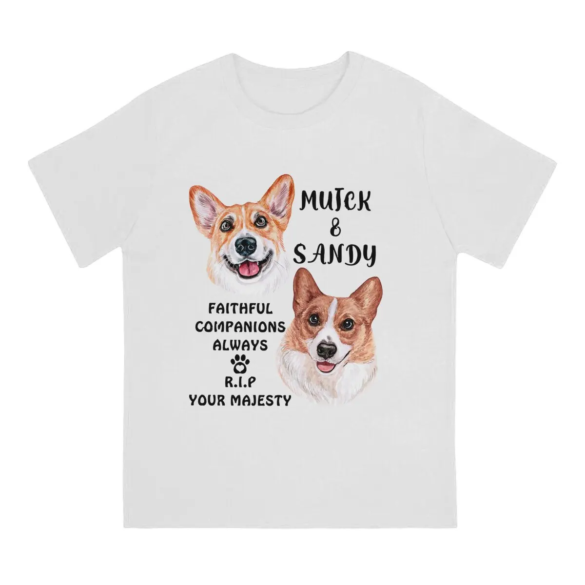 

The Queen's Corgis Muick and Sandy Dogs of Queen Elizabeth Men T Shirt The Queen's Corgi Hipster Tee Shirt Short Sleeve