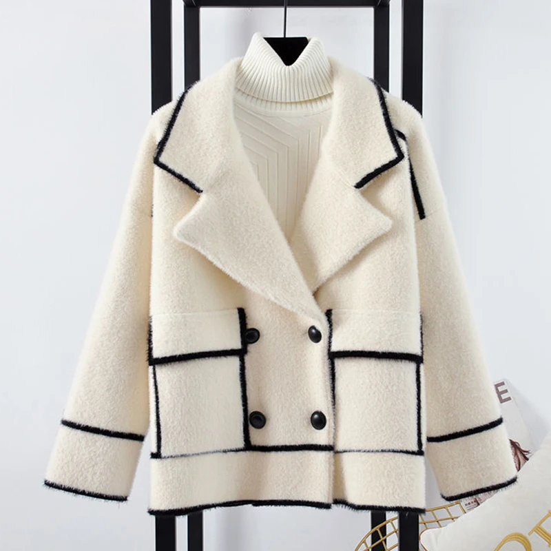 

Winter Warm Cardigan Jacket Women Thick Loose Outerwear All-Match Knitted Coat Double Breasted Harajuku Jacket Female